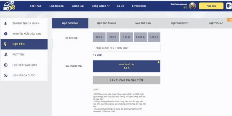 Hướng dẫn nhanh cách nạp tiền